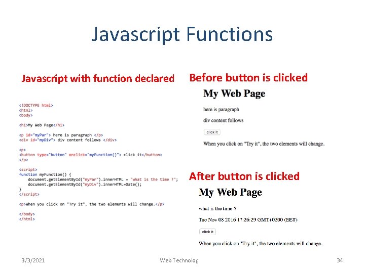 Javascript Functions Javascript with function declared Before button is clicked After button is clicked