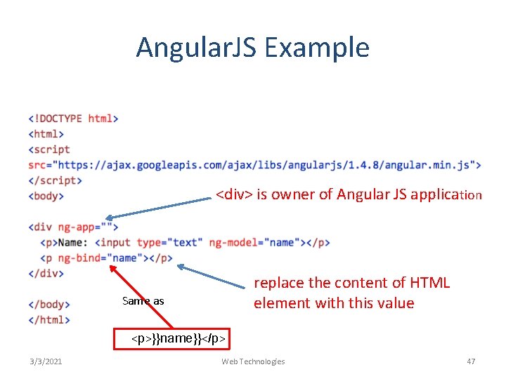 Angular. JS Example <div> is owner of Angular JS application replace the content of