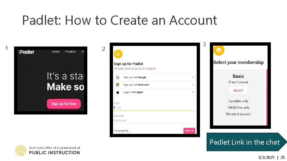 Padlet: How to Create an Account 1 2 3 Padlet Link in the chat