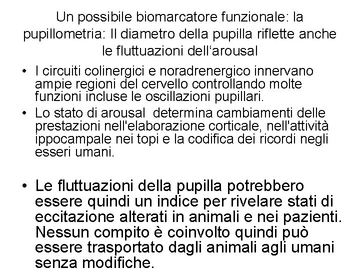 Un possibile biomarcatore funzionale: la pupillometria: Il diametro della pupilla riflette anche le fluttuazioni