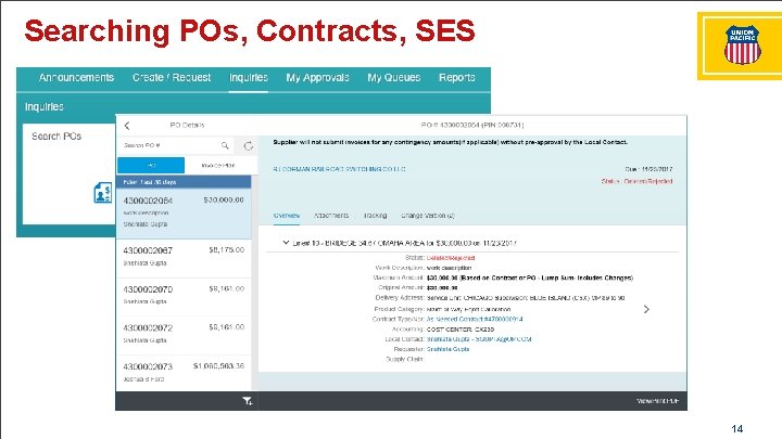 Searching POs, Contracts, SES 14 