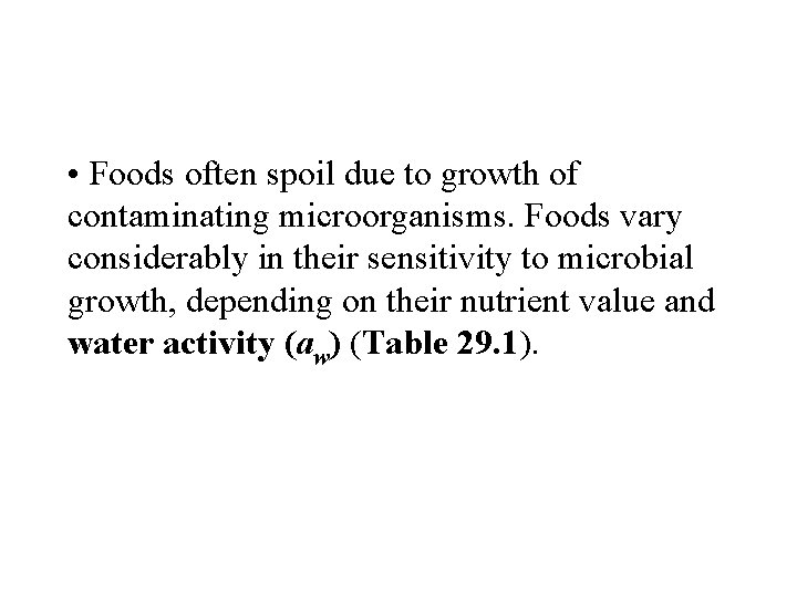  • Foods often spoil due to growth of contaminating microorganisms. Foods vary considerably