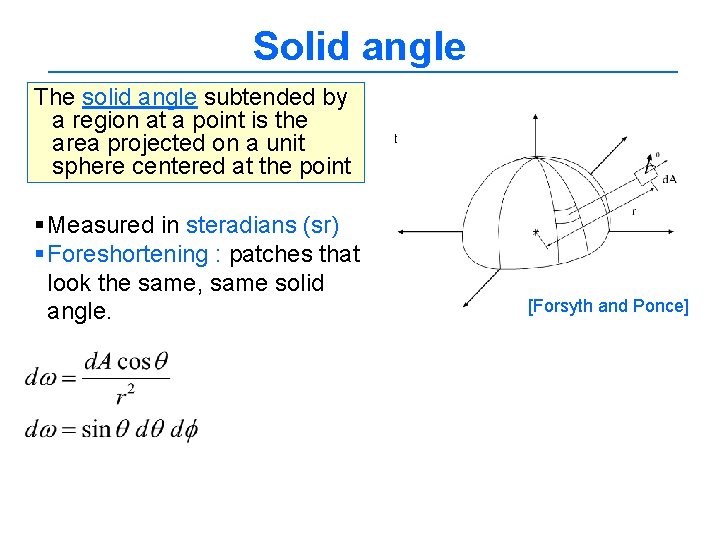 Solid angle The solid angle subtended by a region at a point is the