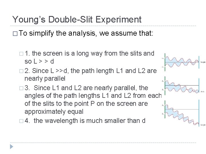 Young’s Double-Slit Experiment � To simplify the analysis, we assume that: � 1. the