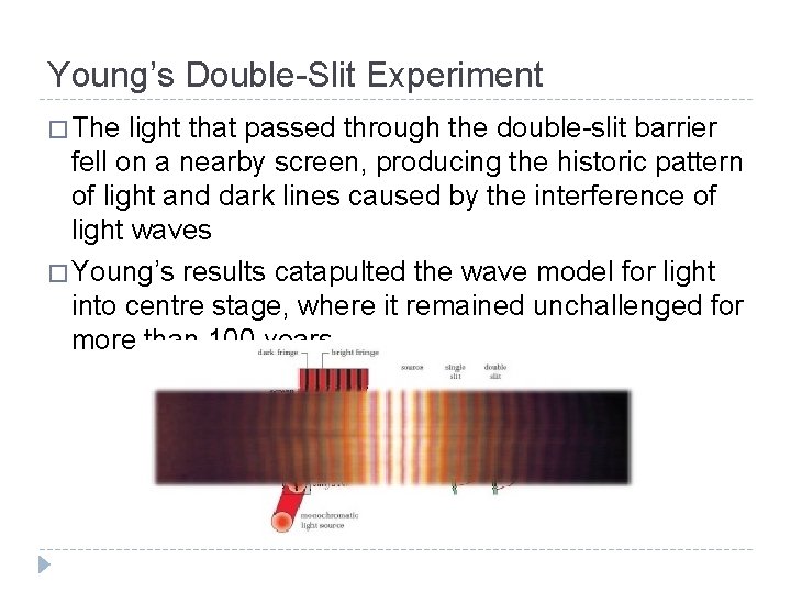 Young’s Double-Slit Experiment � The light that passed through the double-slit barrier fell on