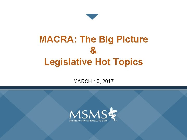 MACRA: The Big Picture & Legislative Hot Topics MARCH 15, 2017 