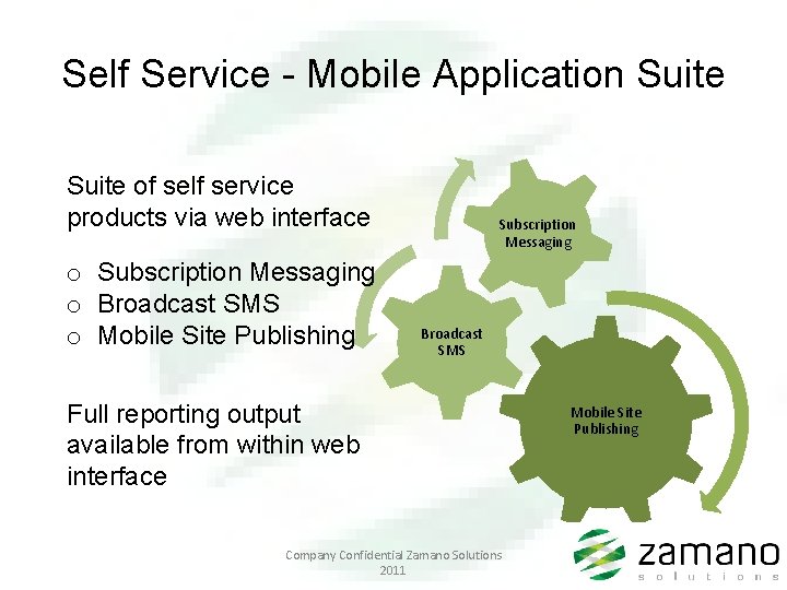 Self Service - Mobile Application Suite of self service products via web interface o