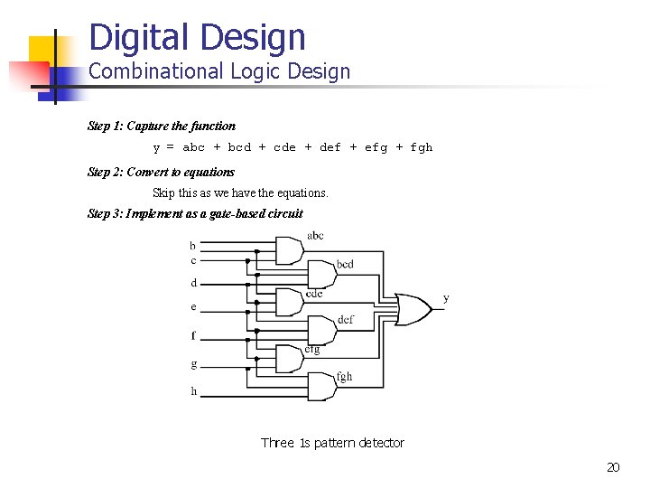 Digital Design Combinational Logic Design Step 1: Capture the function y = abc +