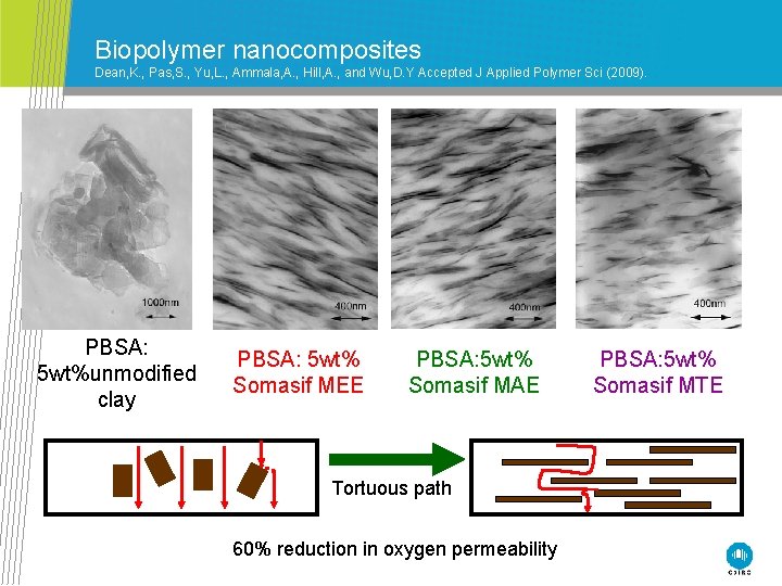 Biopolymer nanocomposites Dean, K. , Pas, S. , Yu, L. , Ammala, A. ,