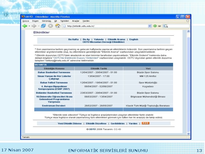 17 Nisan 2007 ENFORMATİK SERVİSLERİ SUNUMU 13 17 Nisan 2007 ENFORMATİK SERVİSLERİ SUNUMU 13