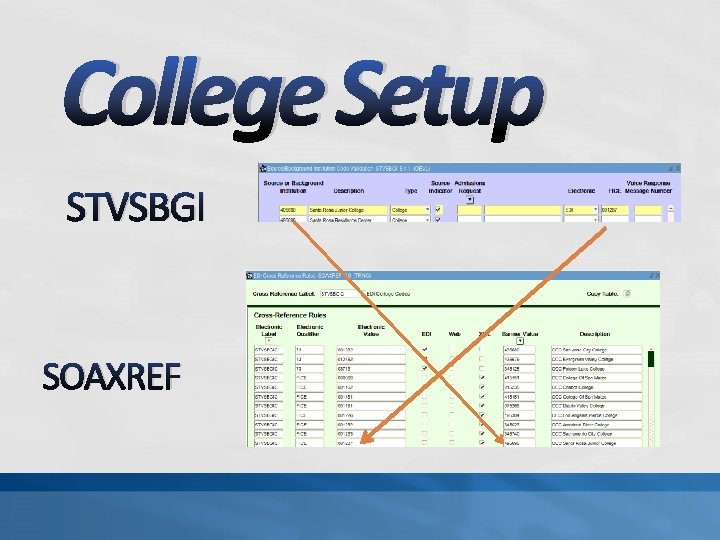 College Setup STVSBGI SOAXREF 
