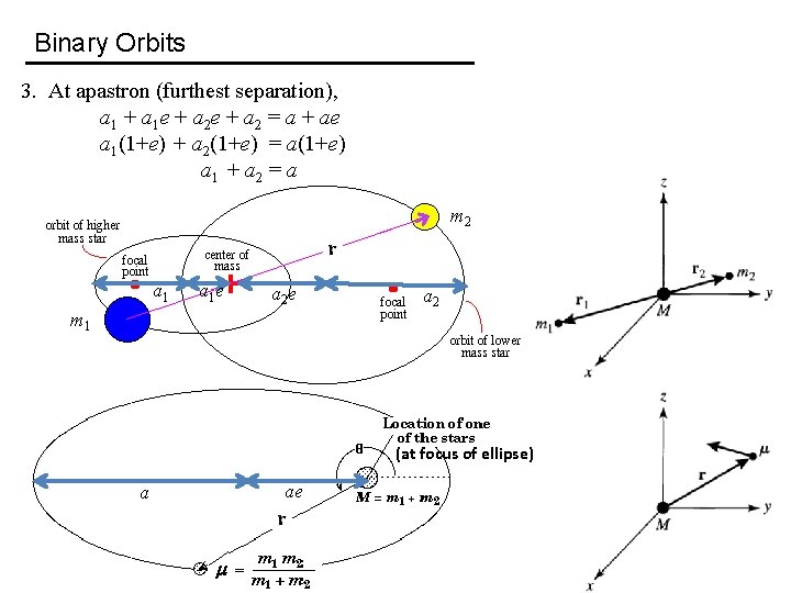 Binary Orbits 3. At apastron (furthest separation), a 1 + a 1 e +