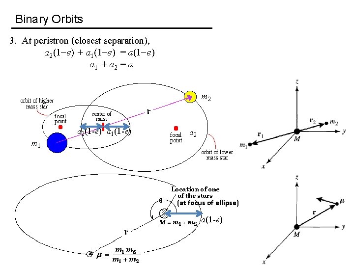 Binary Orbits 3. At peristron (closest separation), a 2(1−e) + a 1(1−e) = a(1−e)