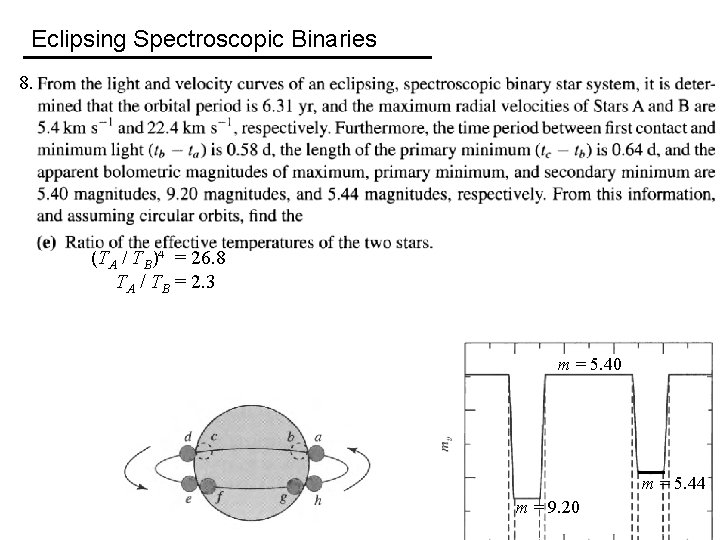 Eclipsing Spectroscopic Binaries 8. (TA / TB)4 = 26. 8 TA / TB =