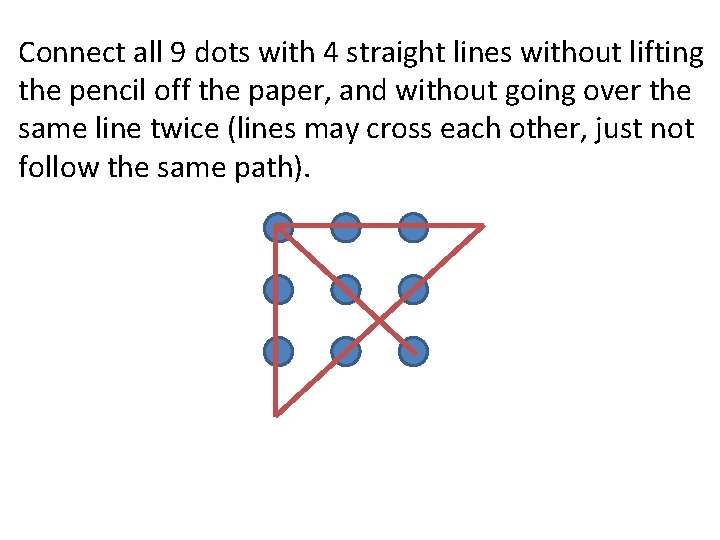 Connect all 9 dots with 4 straight lines without lifting the pencil off the