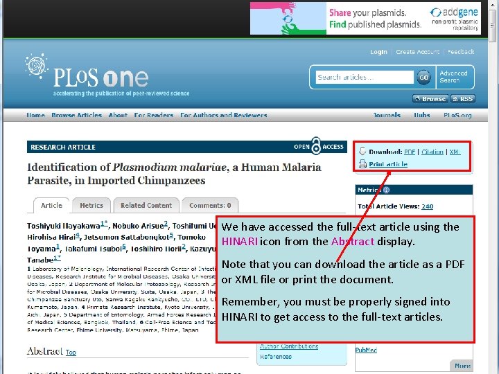 We have accessed the full-text article using the HINARI icon from the Abstract display.