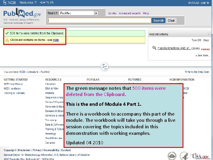The green message notes that 5 items have been removed from the Clipboard. The