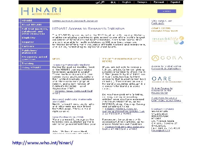 http: //www. who. int/hinari/ 