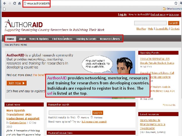 ` ` Author. AID provides networking, mentoring, resources and training for researchers from developing