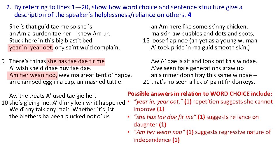 2. By referring to lines 1― 20, show word choice and sentence structure give