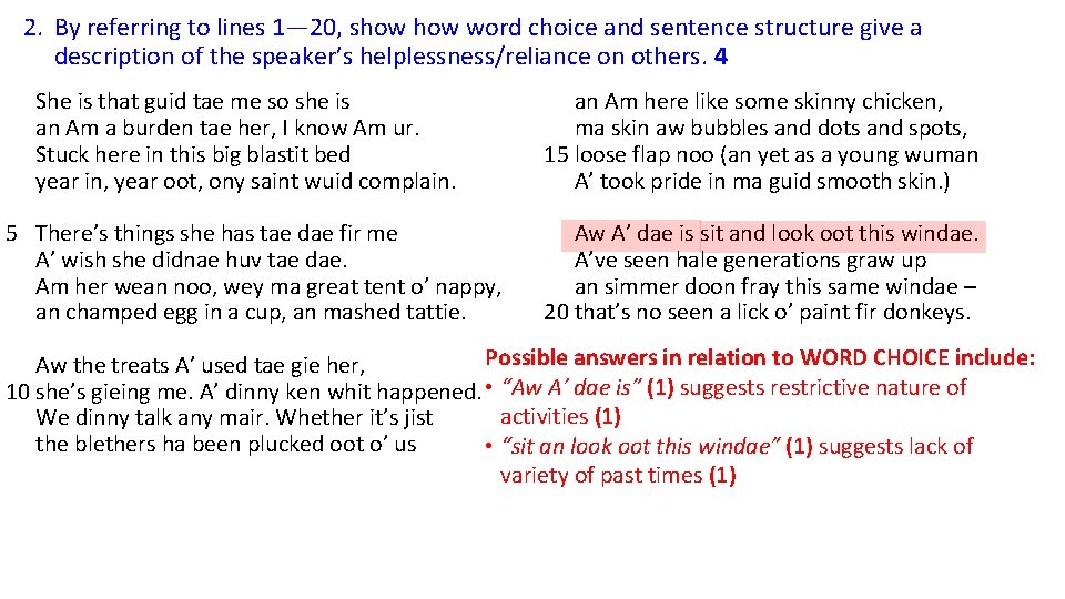 2. By referring to lines 1― 20, show word choice and sentence structure give