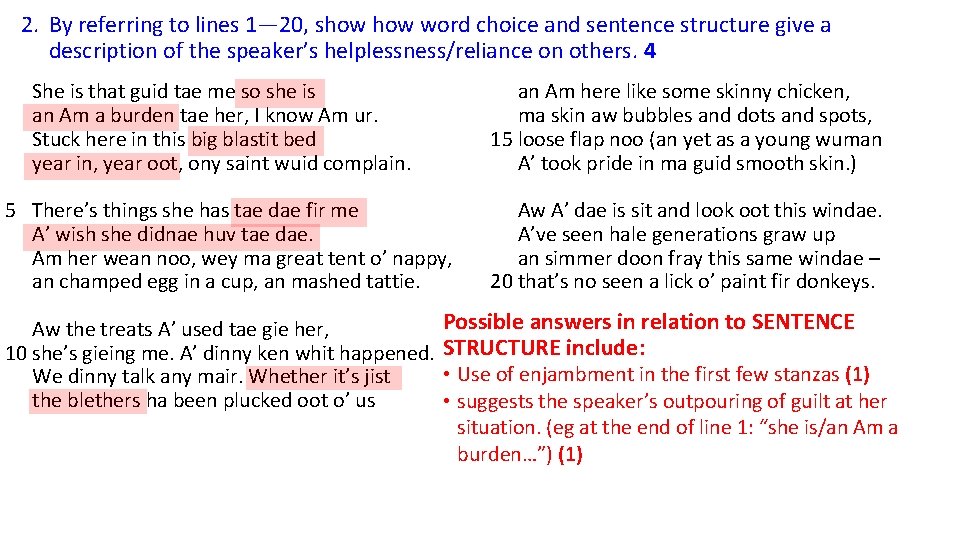 2. By referring to lines 1― 20, show word choice and sentence structure give