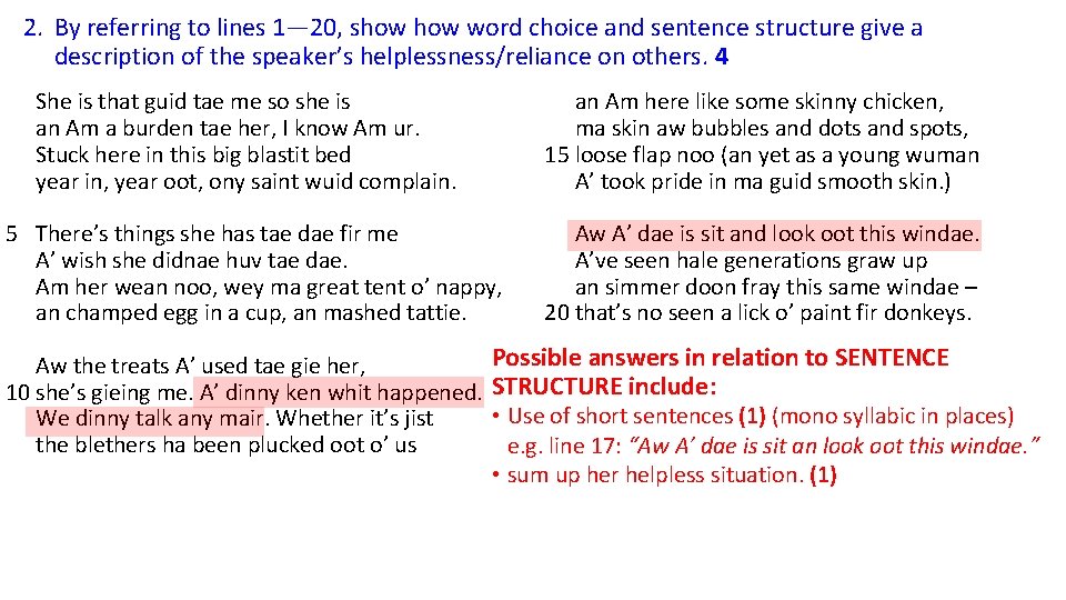 2. By referring to lines 1― 20, show word choice and sentence structure give