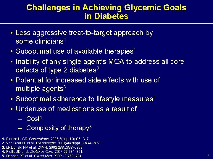 Challenges in Achieving Glycemic Goals in Diabetes • Less aggressive treat-to-target approach by some