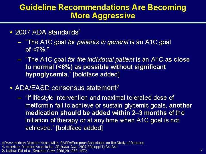 Guideline Recommendations Are Becoming More Aggressive • 2007 ADA standards 1 – “The A