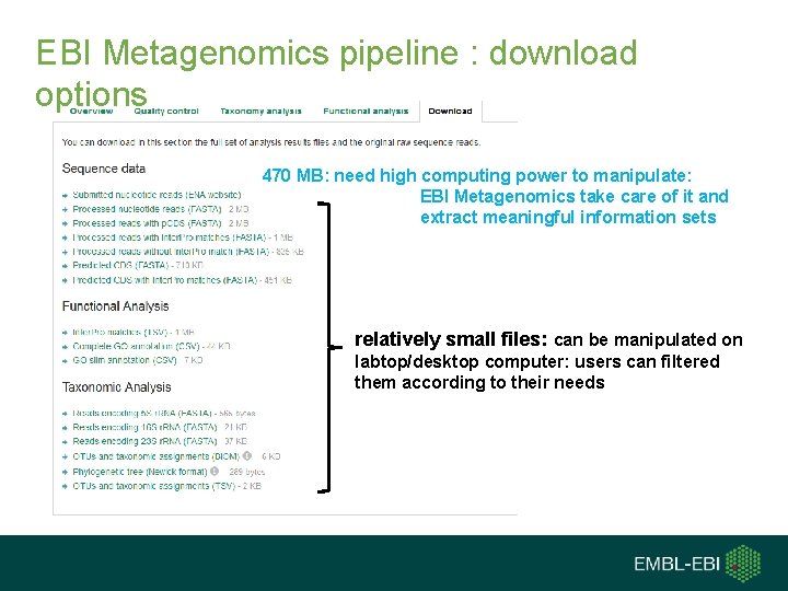 EBI Metagenomics pipeline : download options 470 MB: need high computing power to manipulate: