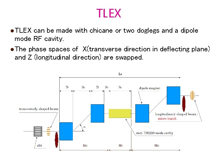 TLEX can be made with chicane or two doglegs and a dipole mode RF