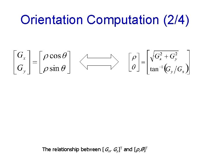 Orientation Computation (2/4) The relationship between [Gx, Gy]T and [ρ, θ]T 