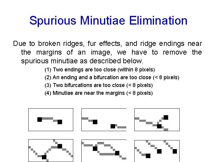 Spurious Minutiae Elimination Due to broken ridges, fur effects, and ridge endings near the