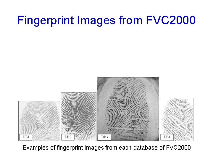 Fingerprint Images from FVC 2000 Examples of fingerprint images from each database of FVC