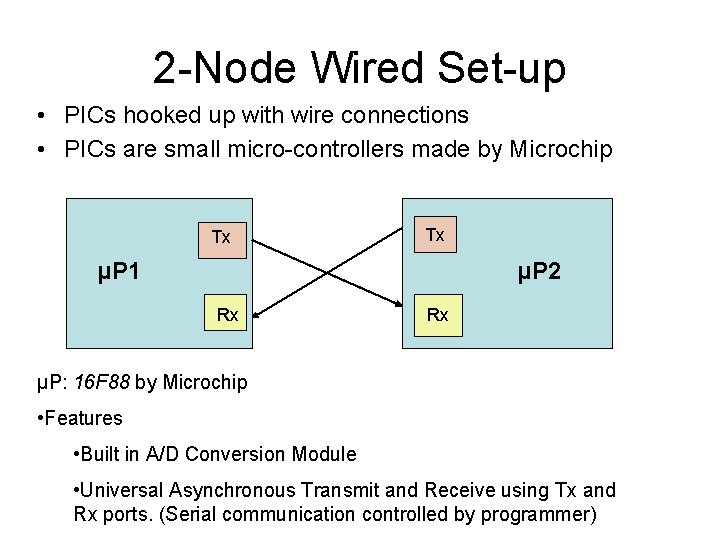 2 -Node Wired Set-up • PICs hooked up with wire connections • PICs are