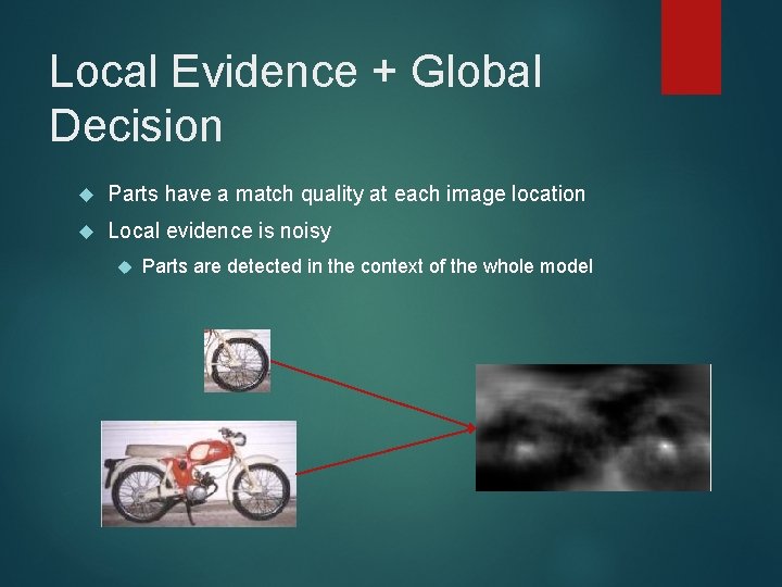 Local Evidence + Global Decision Parts have a match quality at each image location