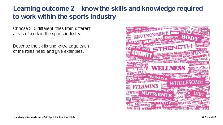 Learning outcome 2 – know the skills and knowledge required to work within the