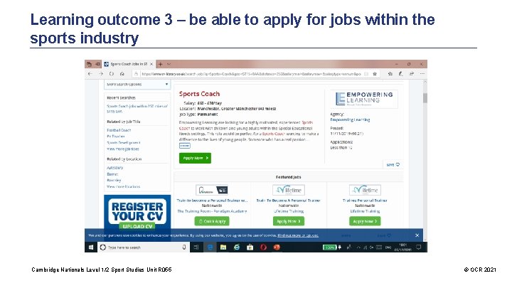 Learning outcome 3 – be able to apply for jobs within the sports industry