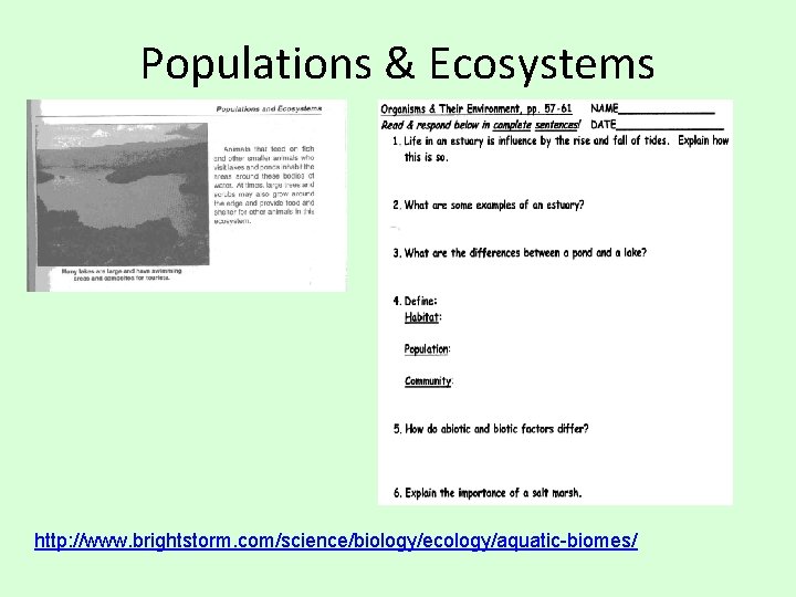 Populations & Ecosystems http: //www. brightstorm. com/science/biology/ecology/aquatic-biomes/ 