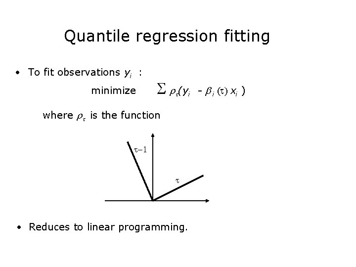 Quantile regression fitting • To fit observations yi : minimize S rt(yi where rt