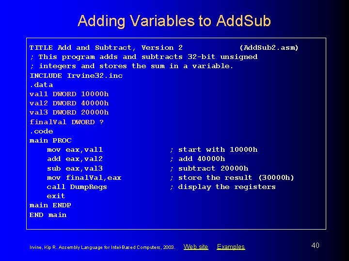 Adding Variables to Add. Sub TITLE Add and Subtract, Version 2 (Add. Sub 2.