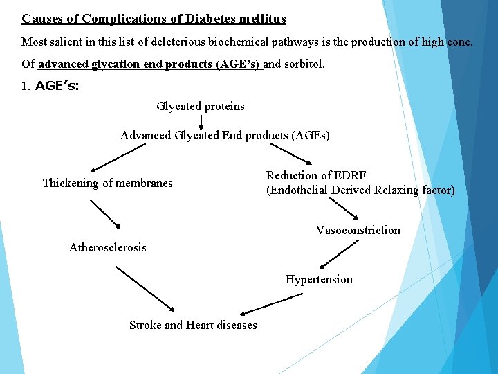 Causes of Complications of Diabetes mellitus Most salient in this list of deleterious biochemical