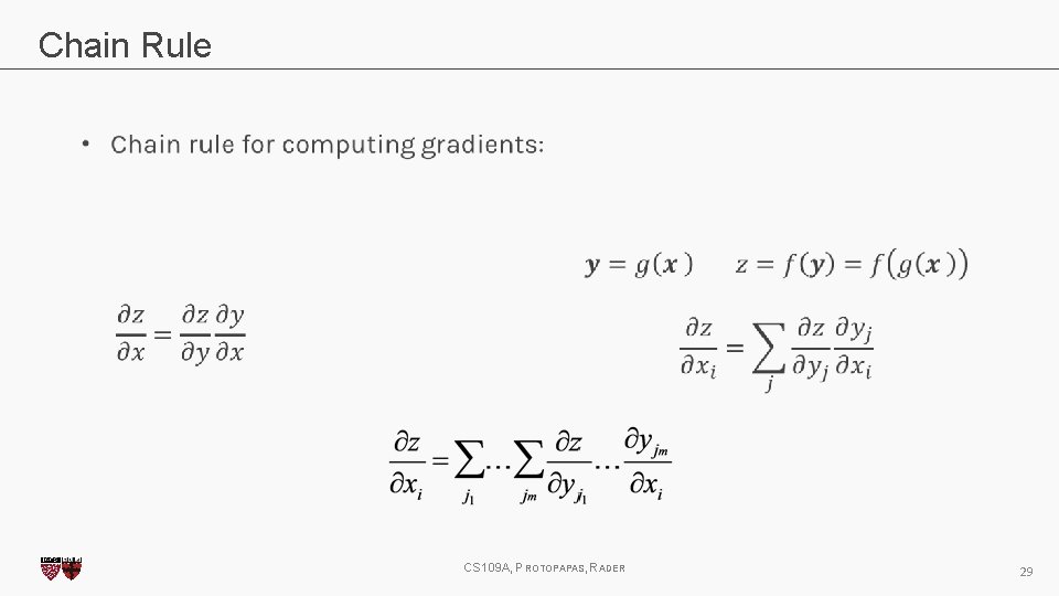 Chain Rule CS 109 A, PROTOPAPAS, RADER 29 