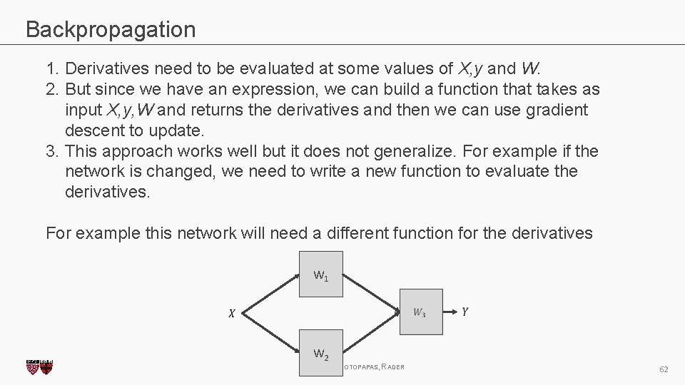 Backpropagation 1. Derivatives need to be evaluated at some values of X, y and