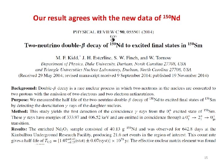 Our result agrees with the new data of 150 Nd 15 