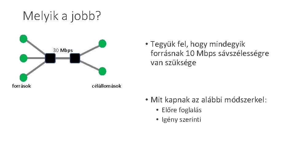 Melyik a jobb? • Tegyük fel, hogy mindegyik forrásnak 10 Mbps sávszélességre van szüksége