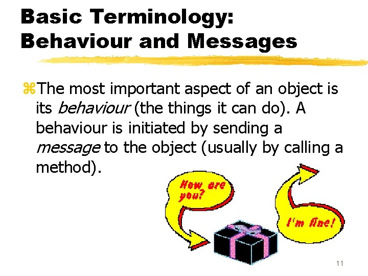 Basic Terminology: Behaviour and Messages z. The most important aspect of an object is