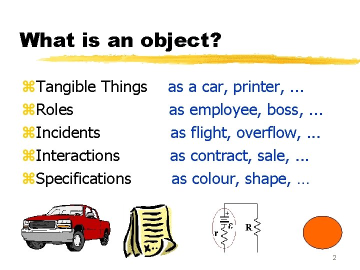 What is an object? z. Tangible Things z. Roles z. Incidents z. Interactions z.