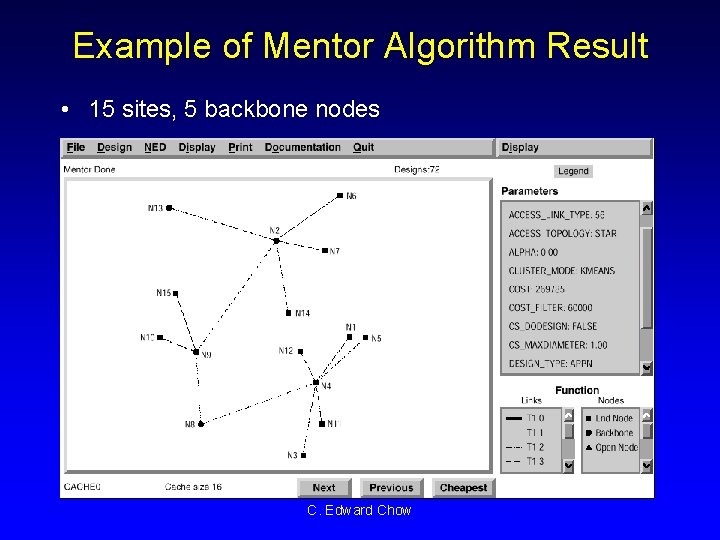 Example of Mentor Algorithm Result • 15 sites, 5 backbone nodes C. Edward Chow