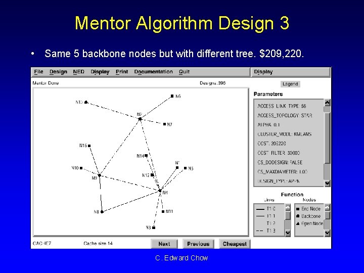 Mentor Algorithm Design 3 • Same 5 backbone nodes but with different tree. $209,